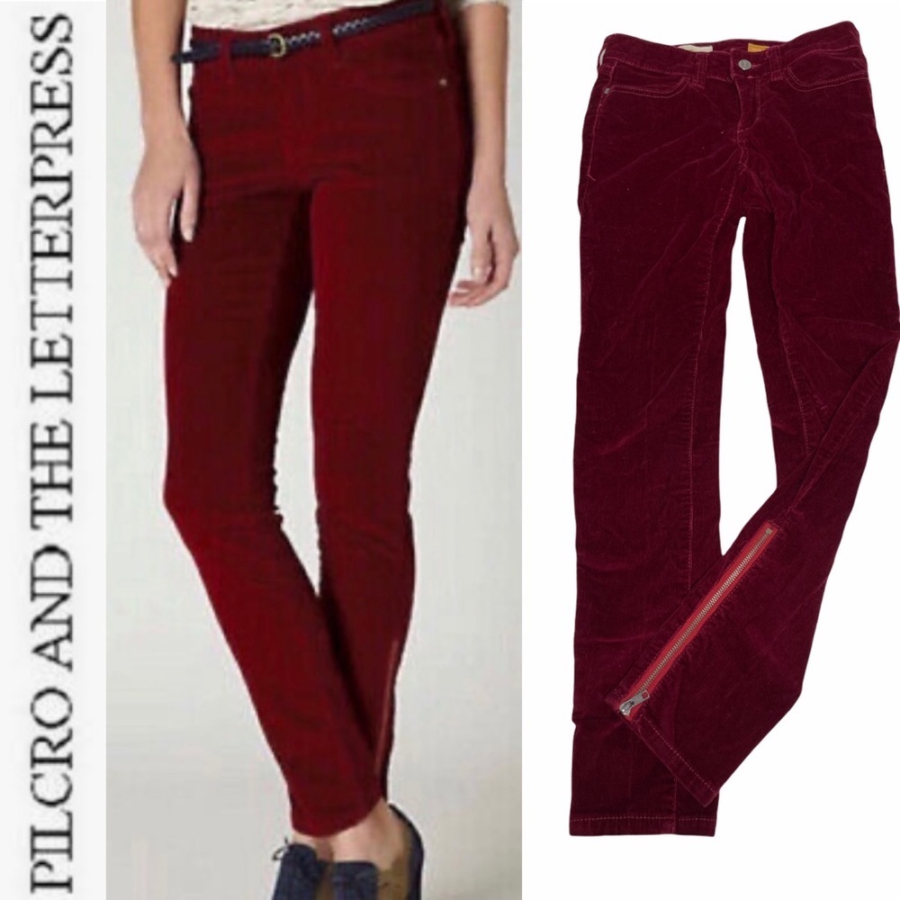 Pilcro + The Letterpress Red Corduroy Zipper Jeans